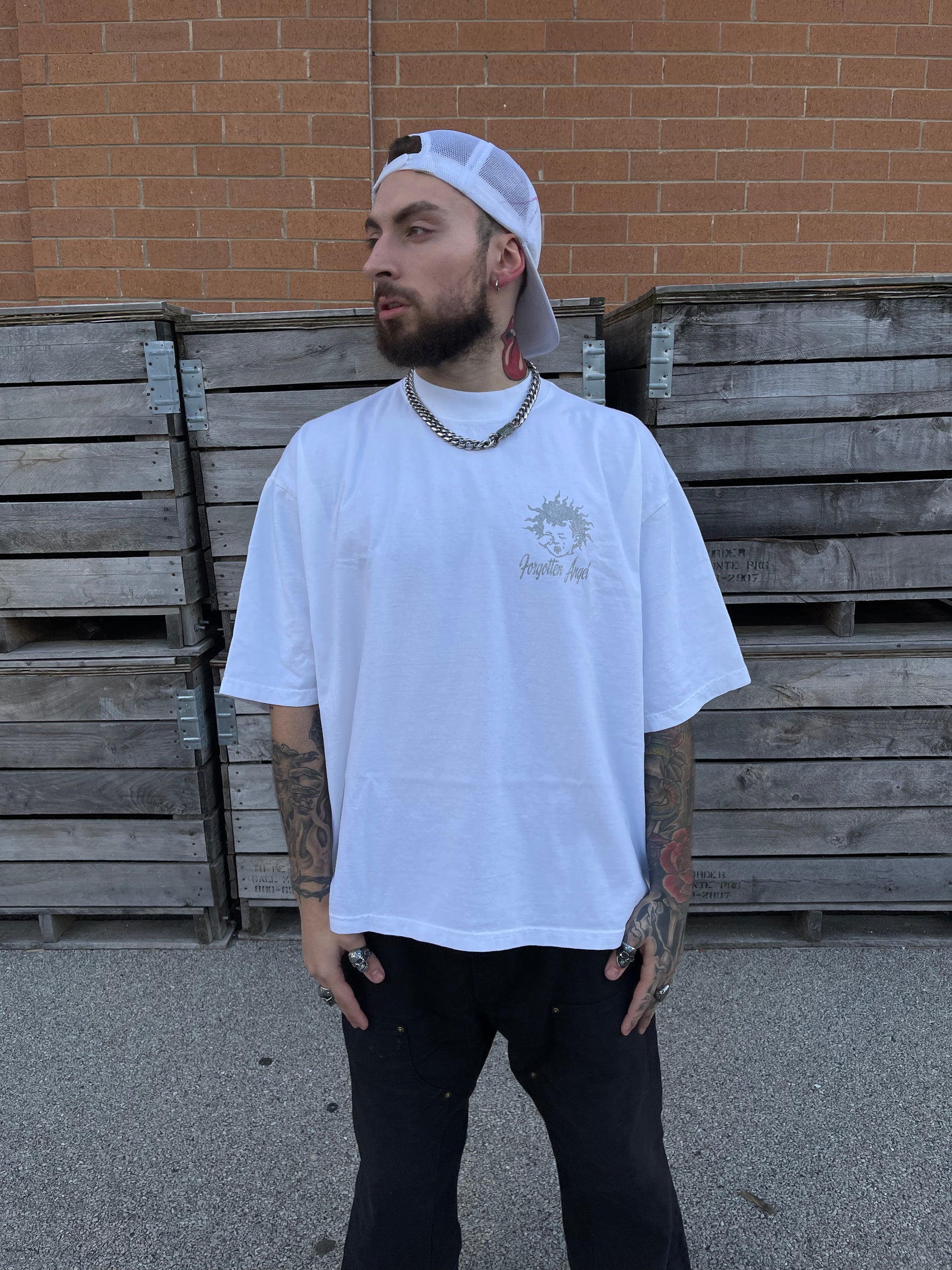 F.A Glitter Drop Shoulder Tee (White)
