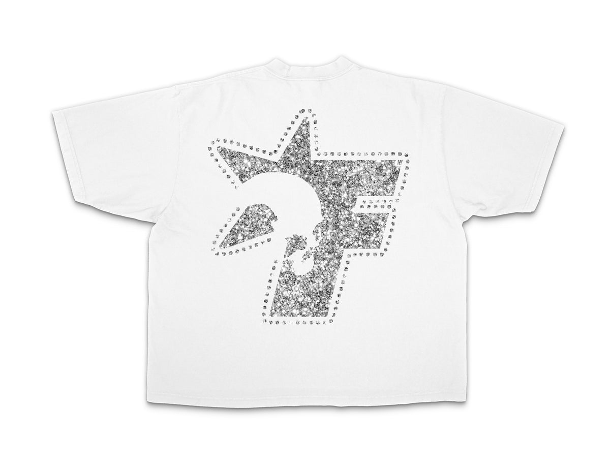 F.A Glitter Drop Shoulder Tee (White)