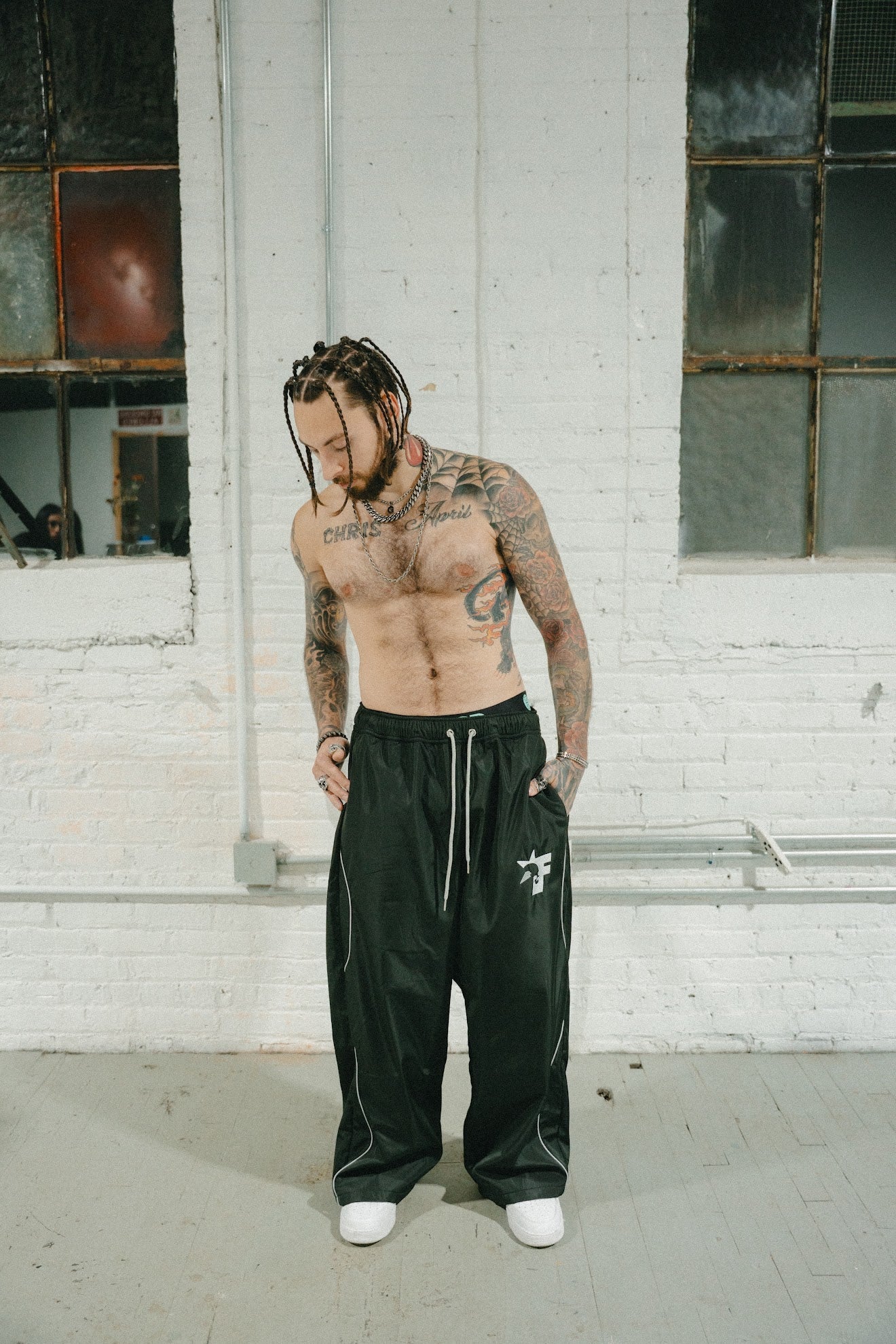 F Skull Baggy Nylon Sweatpants