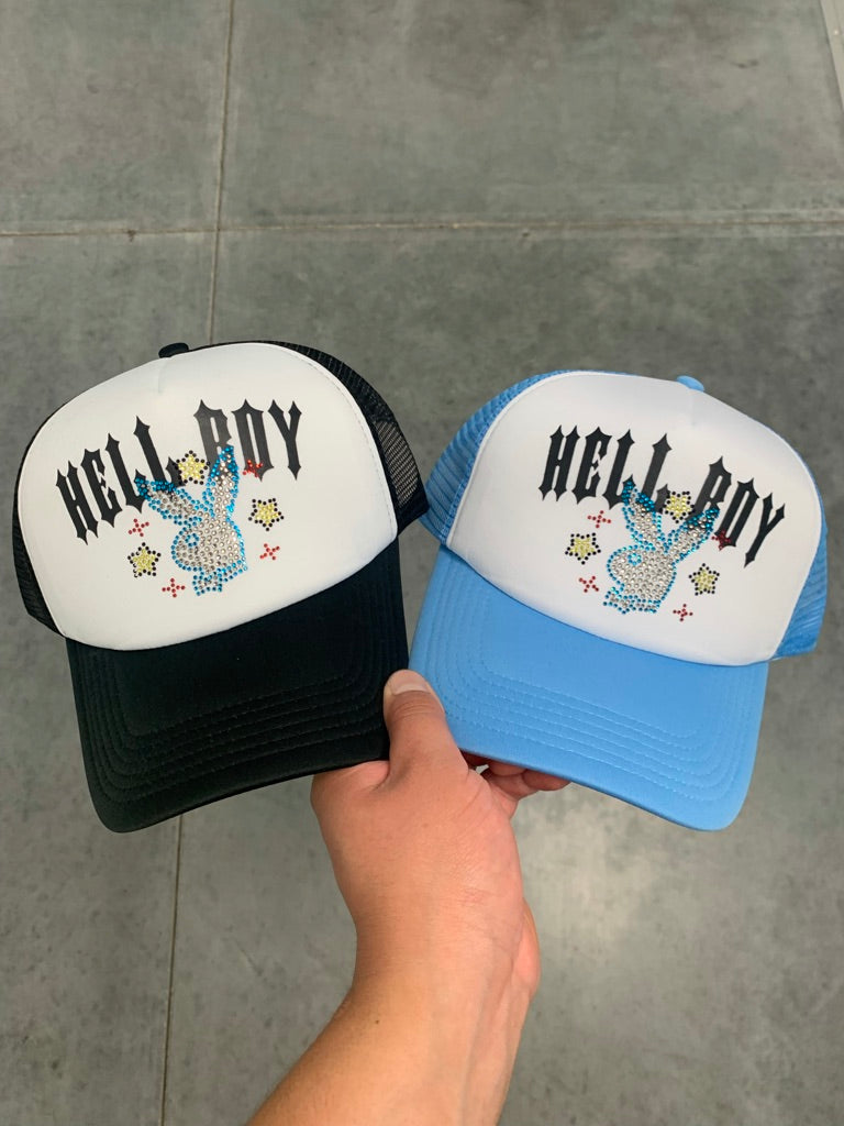 H.B Rhinestone Trucker Cap (Baby Blue)